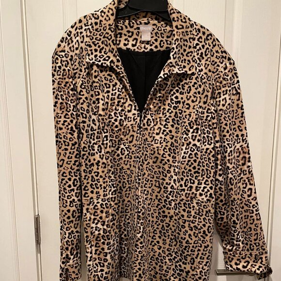 Chico's Leopard Print Jacket with black lining NWOT Size 4 (20/22) - Picture 1 of 7